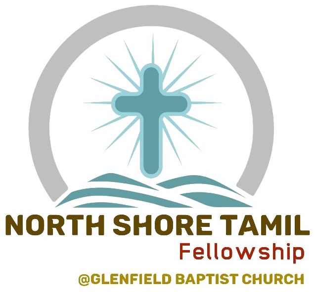 North Shore Tamil Fellowship logo: a cross with rays of light above rolling hills